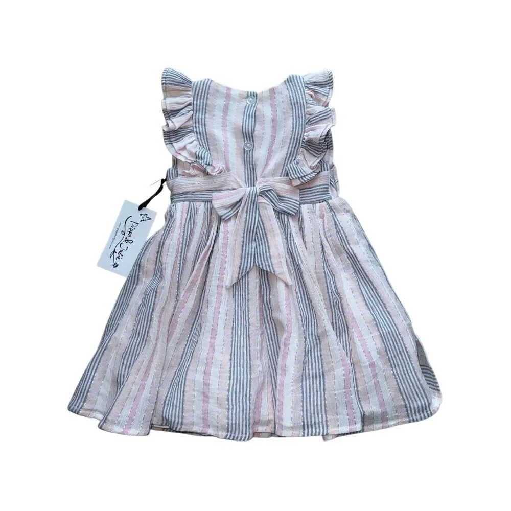 Pippa & Julie Striped Ruffled Flutter Sleeve Seersucker Dress Size 2T